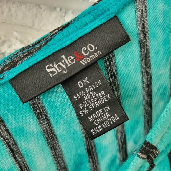 Style & Co Womens Dress 0X Plus Cap Sleeve Knee Length Blue Stripe STR85E - Picture 9 of 10